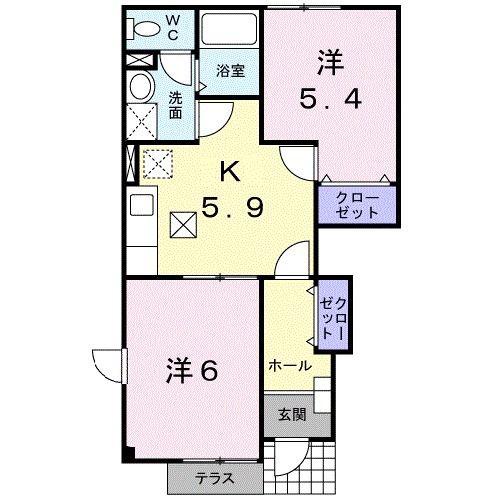 サンハイムJ・F(2DK/1階)の間取り写真