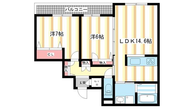 ルベランスI(2LDK/1階)の間取り写真