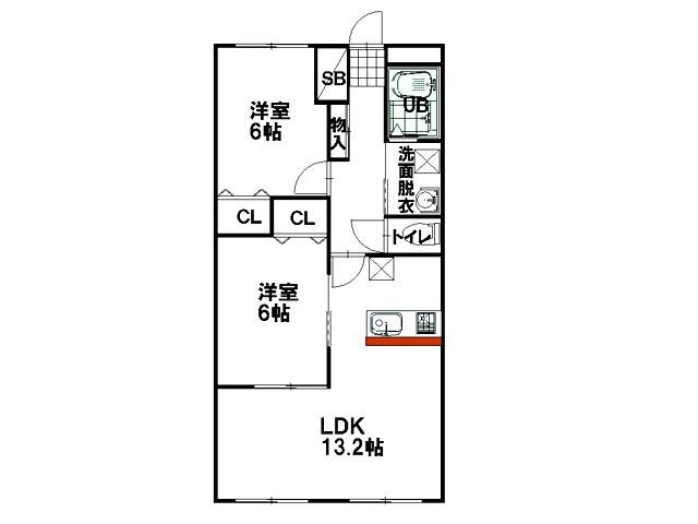 河西マンション(2LDK/1階)の間取り写真