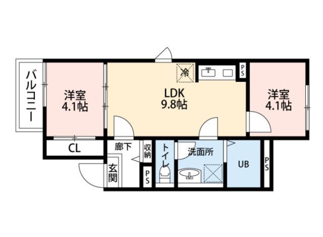 エルモス野芥(2LDK/1階)の間取り写真