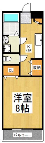 クラージュ高木(1K/2階)の間取り写真