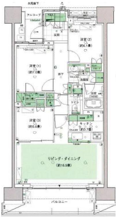 HARUMI FLAG PARK VILLAGE E棟(3LDK/16階)の間取り写真