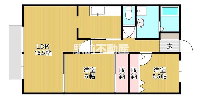 ファミリーハイツKOGA B棟(2LDK/1階)の間取り写真