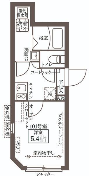 COCOCUBE南大塚(1K/1階)の間取り写真