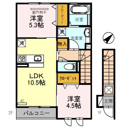 サン・コートS(2LDK/2階)の間取り写真