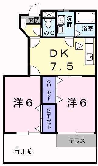 サンエトワールI(2DK/1階)の間取り写真
