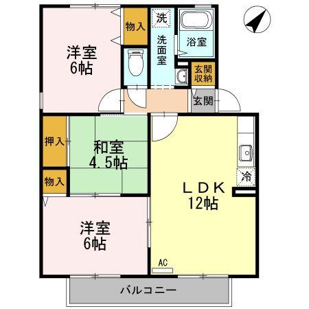 マノワールアセヴェ B棟(3LDK/2階)の間取り写真