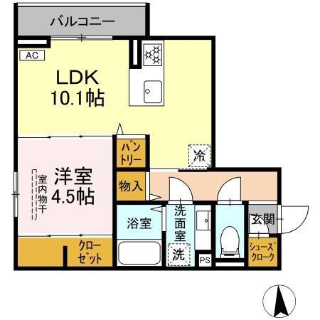 D-ROOM福沢町(1LDK/2階)の間取り写真