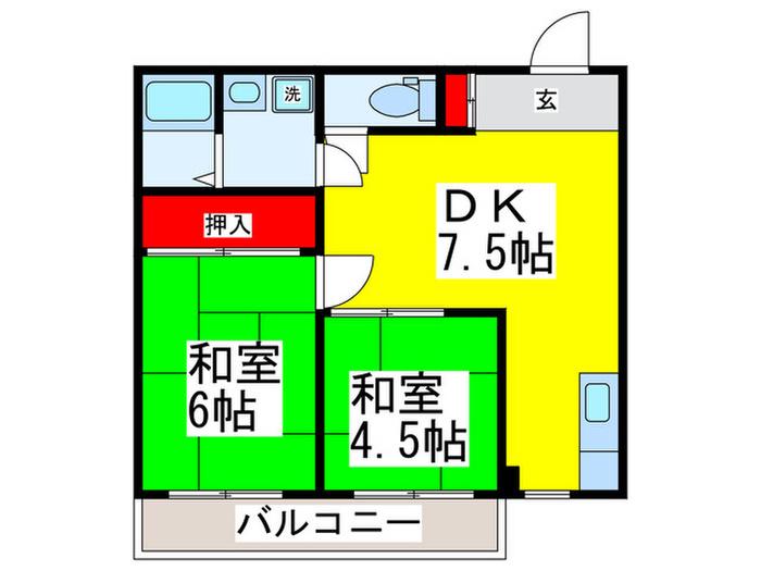 多佳良コーポ(2DK/2階)の間取り写真