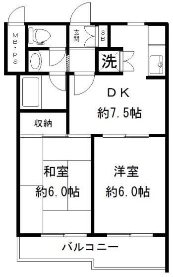 ライオンズマンション新宿原町(2DK/3階)の間取り写真