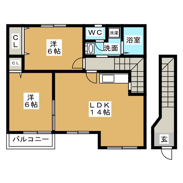 パークメゾンI(2LDK/2階)の間取り写真