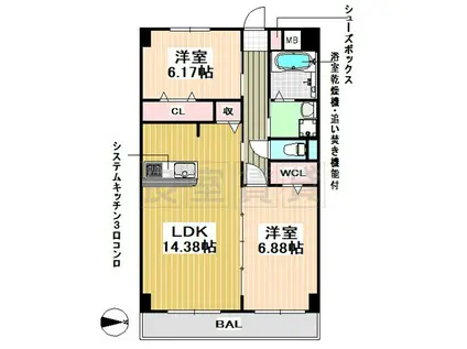 GRAN DUKE高辻(2LDK/3階)の間取り写真
