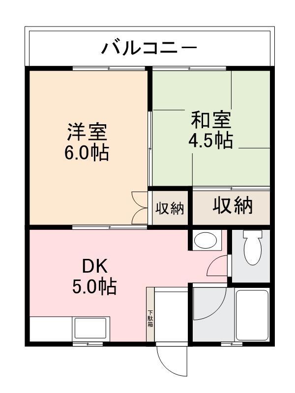 メロディハイム(2DK/2階)の間取り写真