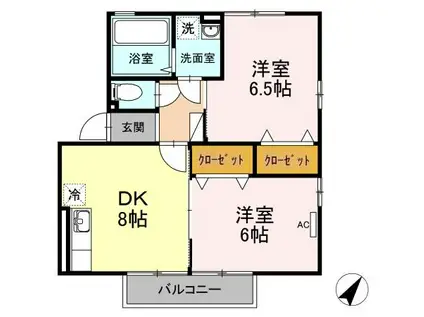 リビングタウン鶴岡 D(2DK/2階)の間取り写真