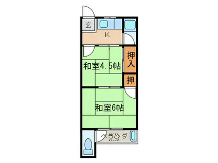 永楽荘(2K/1階)の間取り写真