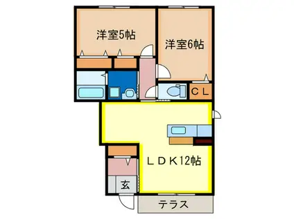レトア感田C棟(2LDK/1階)の間取り写真