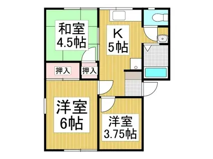 パナハイツ山咲B(3K/2階)の間取り写真