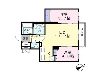 センチュリー信濃(2LDK/2階)の間取り写真