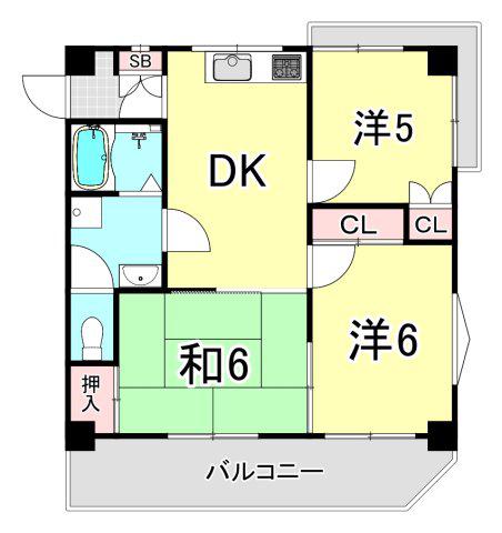 グリーンライフ北夙川(3DK/2階)の間取り写真