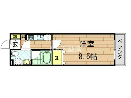 INOVE若江北(1K/2階)の間取り写真