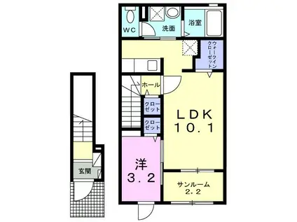 オパール・I(1LDK/2階)の間取り写真