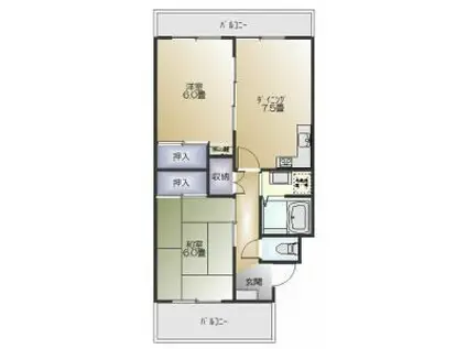 コーポメロディ(2DK/2階)の間取り写真