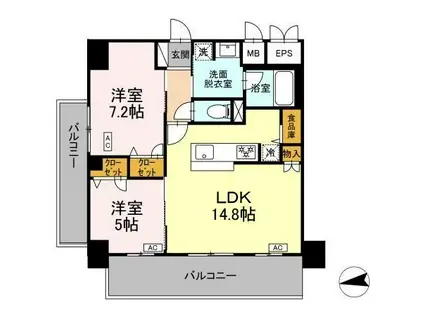 IS二十人町(2LDK/8階)の間取り写真