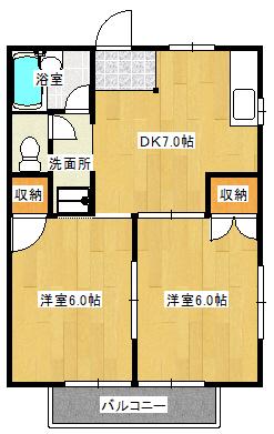 サマックスエトワールC棟(2DK/2階)の間取り写真