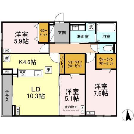 CLASSEUM仙台小田原 II(3LDK/1階)の間取り写真