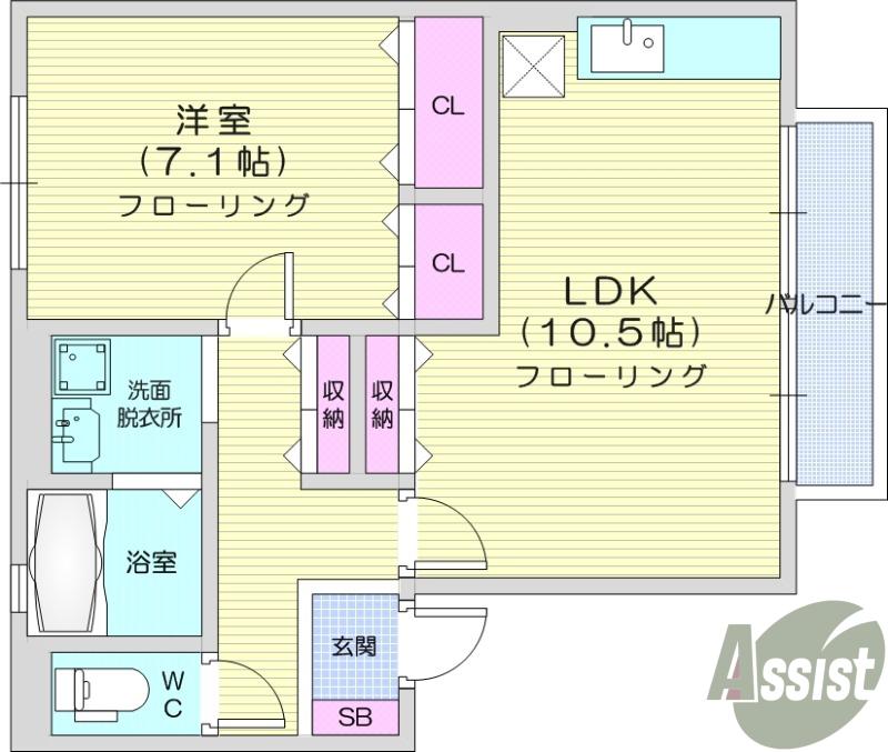 ウィルモアB館(1LDK/2階)の間取り写真