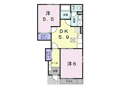 ソレアードエムA(2DK/1階)の間取り写真