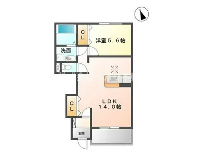 カメリア(1LDK/1階)の間取り写真