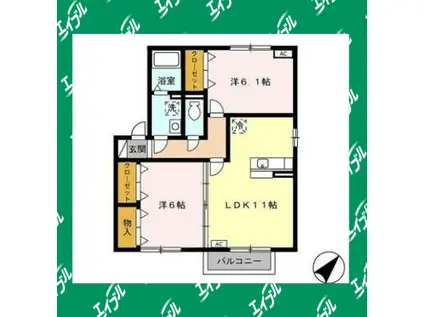 ヴィラ中島II(2LDK/2階)の間取り写真