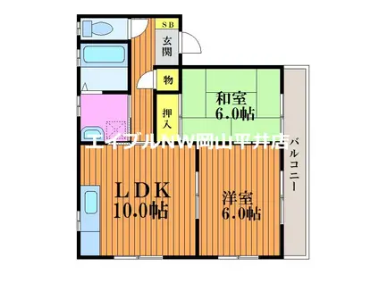 ＪＲ宇野線 常山駅 徒歩48分 2階建 築23年(2LDK/2階)の間取り写真