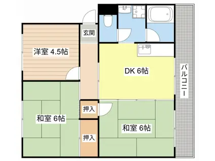 ハイツ清涼(3DK/4階)の間取り写真