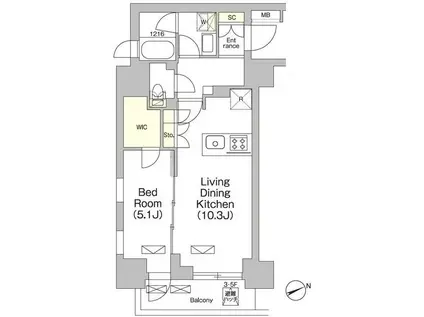 テラス大崎(1LDK/5階)の間取り写真