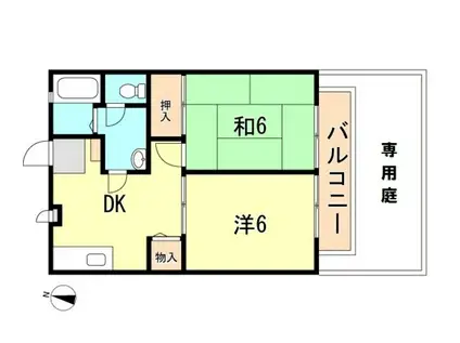 ビーラインミフネ1号館(2DK/1階)の間取り写真