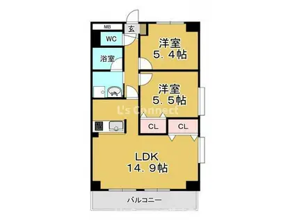 リヴィエル八乙女(2LDK/6階)の間取り写真