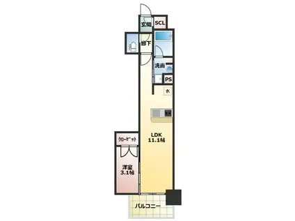 リビオメゾン新大阪(1LDK/15階)の間取り写真