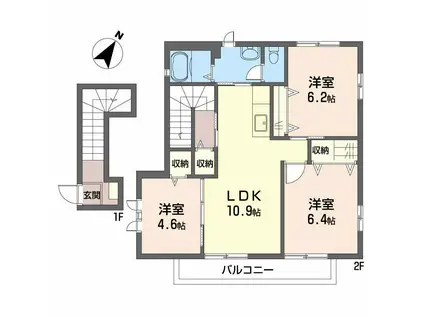 リストーロ平和台 A棟(3LDK/2階)の間取り写真