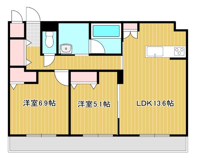 ジュノール千歳真々地(2LDK/3階)の間取り写真