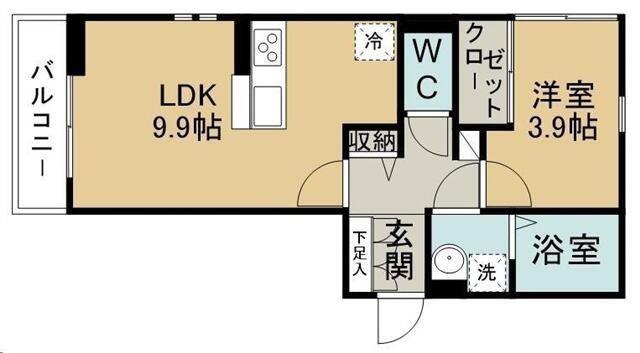 ドミール旭ケ丘駅前(1LDK/2階)の間取り写真