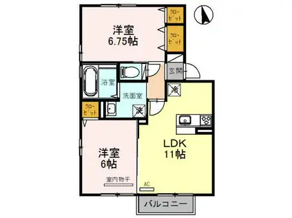 ロアジーナA棟(2LDK/2階)の間取り写真