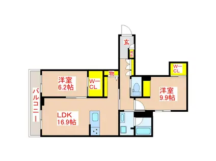シャーメゾンプレミア鹿児島駅前(2LDK/2階)の間取り写真
