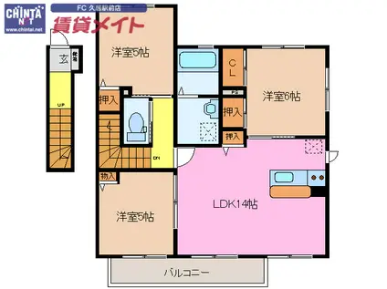 秋桜タウンD・E棟(3LDK/2階)の間取り写真