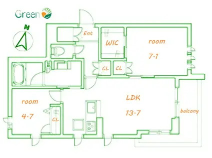 グランウェーブ湘南(2LDK/1階)の間取り写真