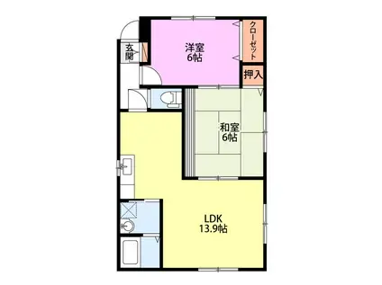 ヒロモンハイツ弐番館(2LDK/1階)の間取り写真