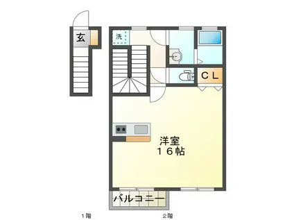 ヴィーノロッソ(ワンルーム/2階)の間取り写真