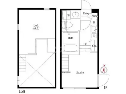 オアシスコイワ(ワンルーム/2階)の間取り写真