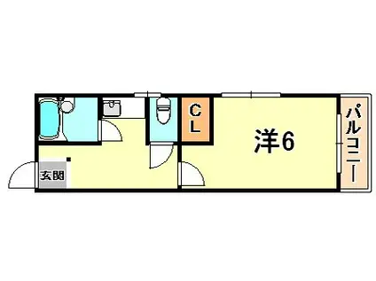西灘ヴィラ(1K/3階)の間取り写真